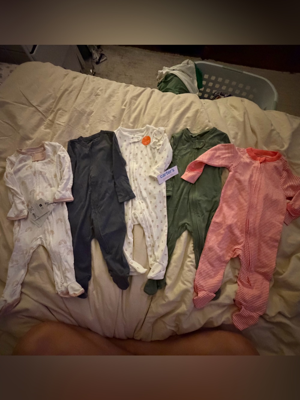 Five Baby Footed One-Piece sleepers- sizes vary